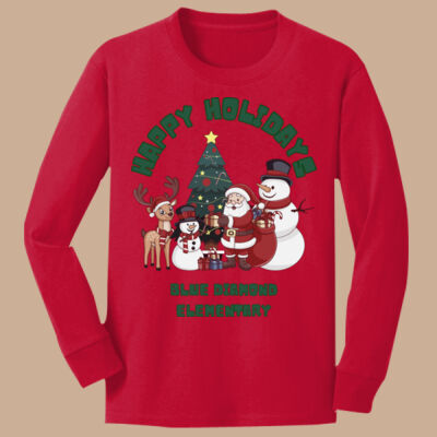 Youth Long Sleeve Shirt - Winter - Happy Holidays Green Thumbnail