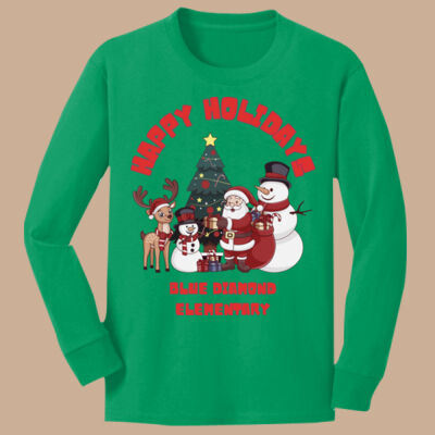 Youth Long Sleeve Shirt - Winter - Happy Holidays Red Thumbnail
