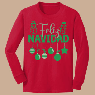 Youth Long Sleeve Shirt - Winter - Feliz Navidad Green Thumbnail